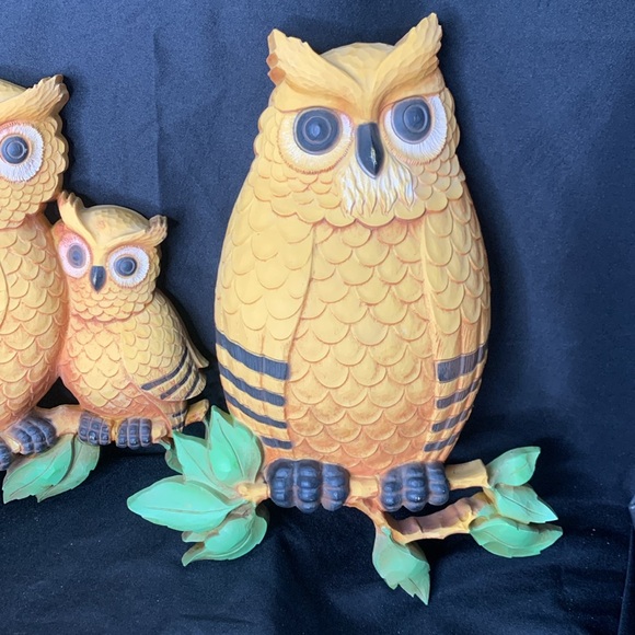 Set of 2 vintage Homco 1976 horned owl wall plaques / wall decor - Picture 2 of 8
